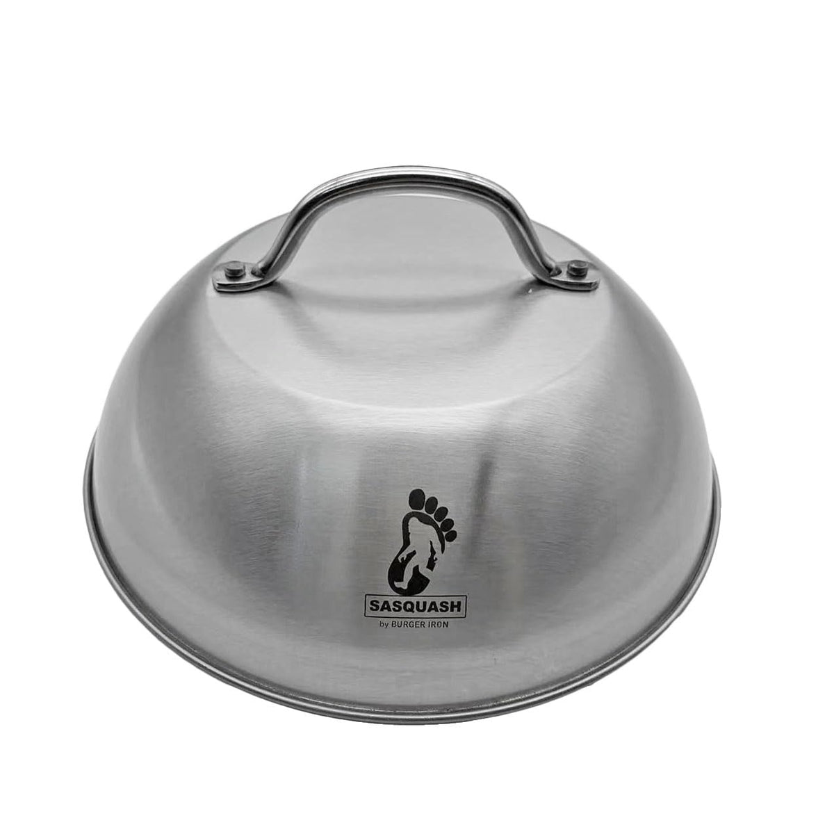 Burger Iron Sasquash Dome top view over burgers for even cheese melt.