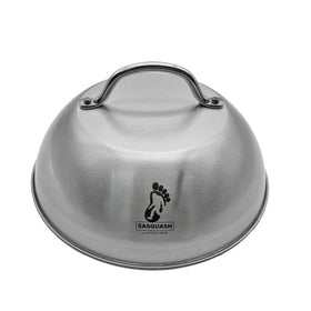 Burger Iron Sasquash Dome top view over burgers for even cheese melt.
