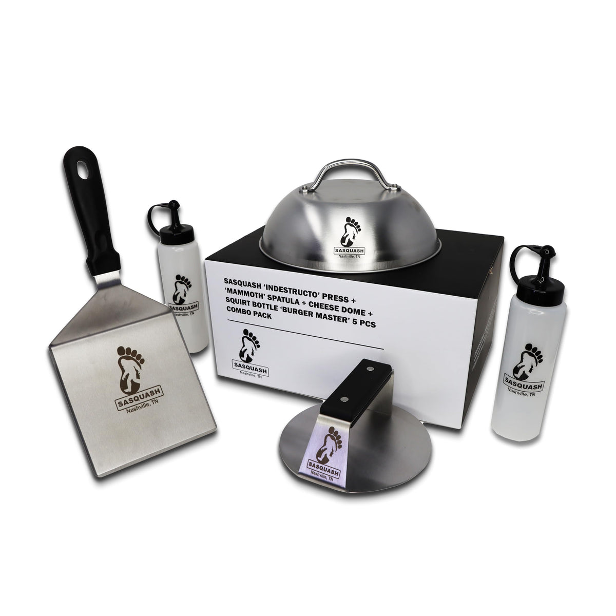 Burger Iron Sasquash Smash Press stainless-steel surface promotes easy cleaning after use