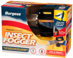 Burgess 1443 fogger applying yard treatment to curb mosquitoes around the patio.