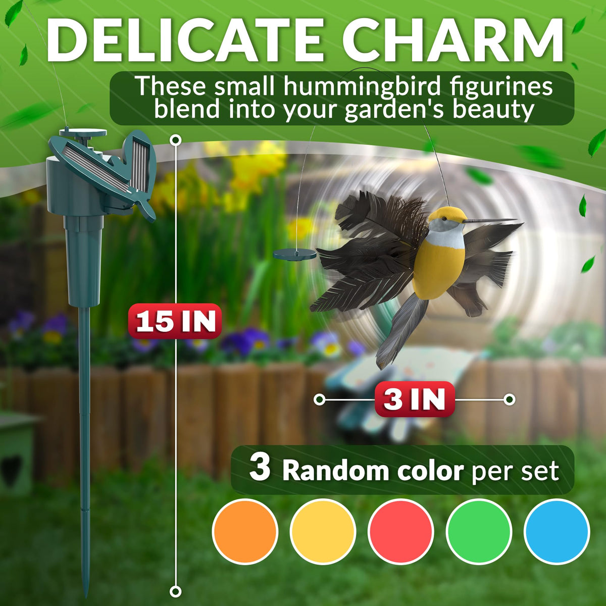 BURIUS fluttering hummingbird close-up shows detailed wings for patio charm
