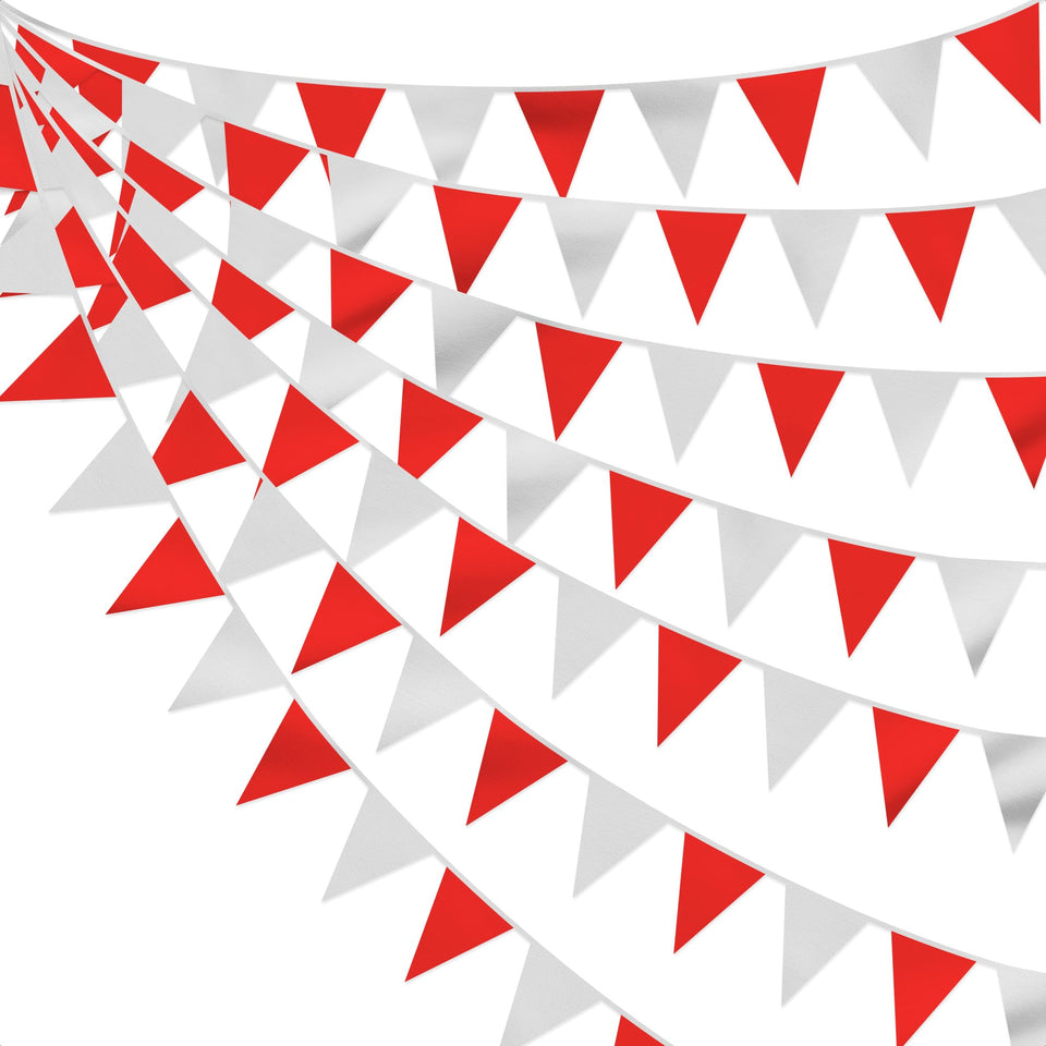 BURIUS triangle pennant banner flags red and white on a string for durable outdoor decor.