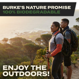 Burke's Natural Mosquito Repellent label close-up, DEET-free formulation