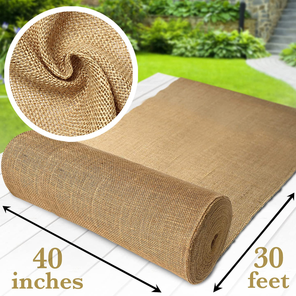 Burloptuous burlap roll texture closeup highlights natural fiber for DIY crafts