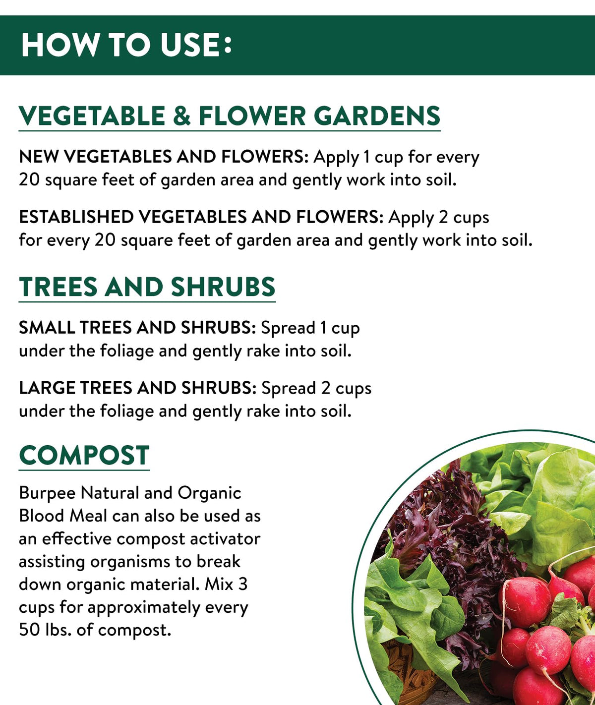 Burpee Blood Meal used with spinach to promote steady green growth.