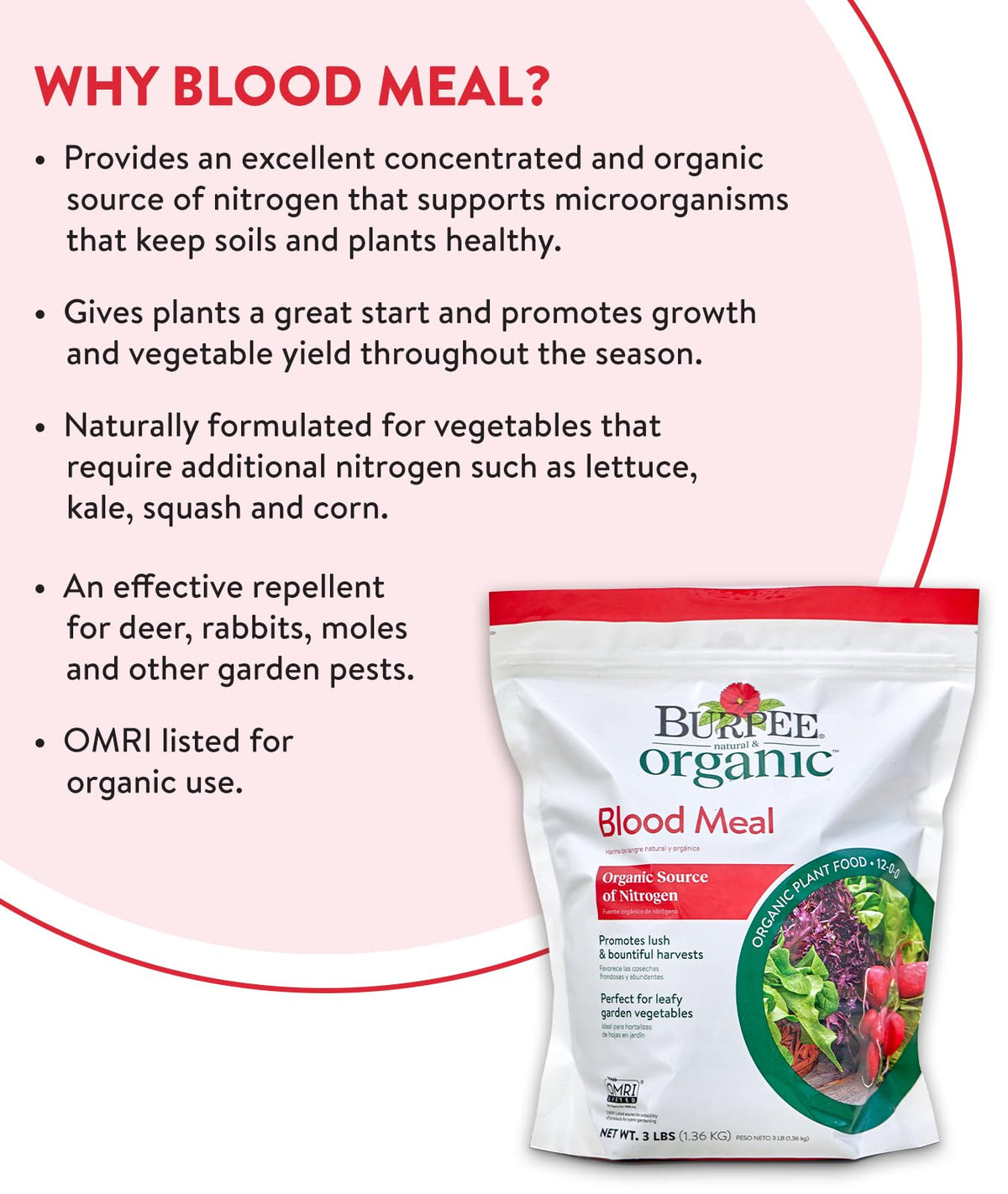 Burpee Blood Meal used with tomatoes for natural nitrogen support.