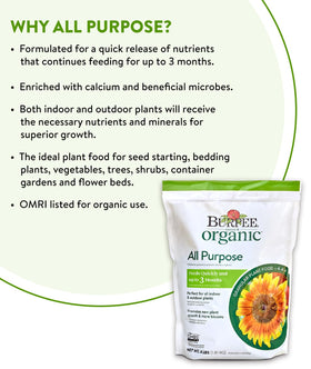 Burpee Natural Purpose granular nourishes flowers and herbs for vibrant blooms.
