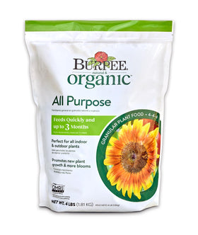 Burpee Natural Purpose granular feeds seeds for strong germination and steady growth.