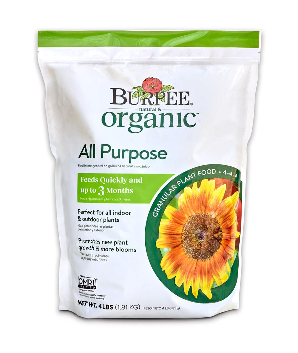 Burpee Natural Purpose granular feeds seeds for strong germination and steady growth.