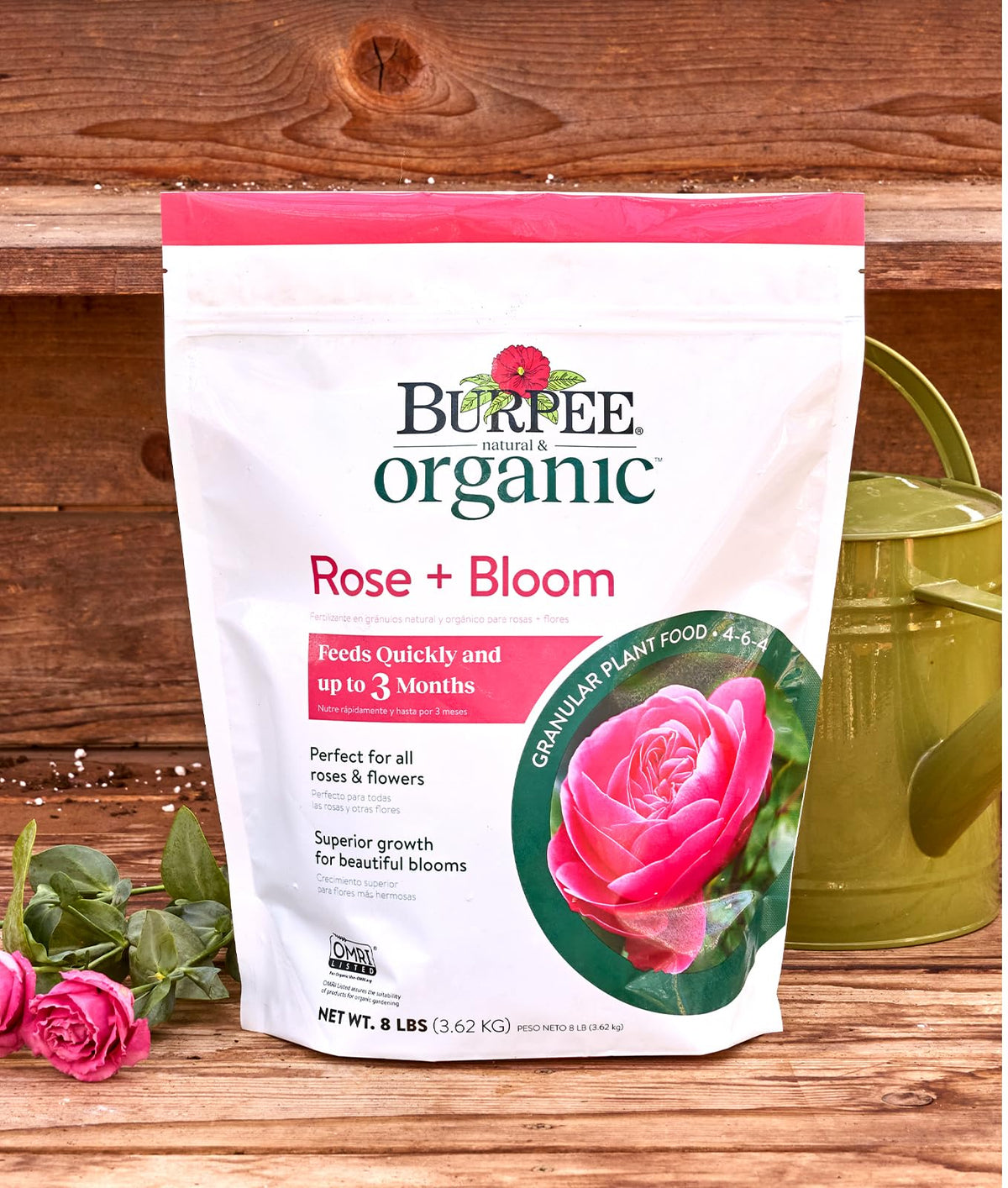 Bed and border plantings benefiting from Burpee Rose Bloom nutrients.