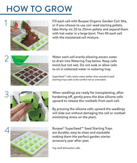 Burpee SuperSeed tray highlights deep watering channels for controlled moisture.