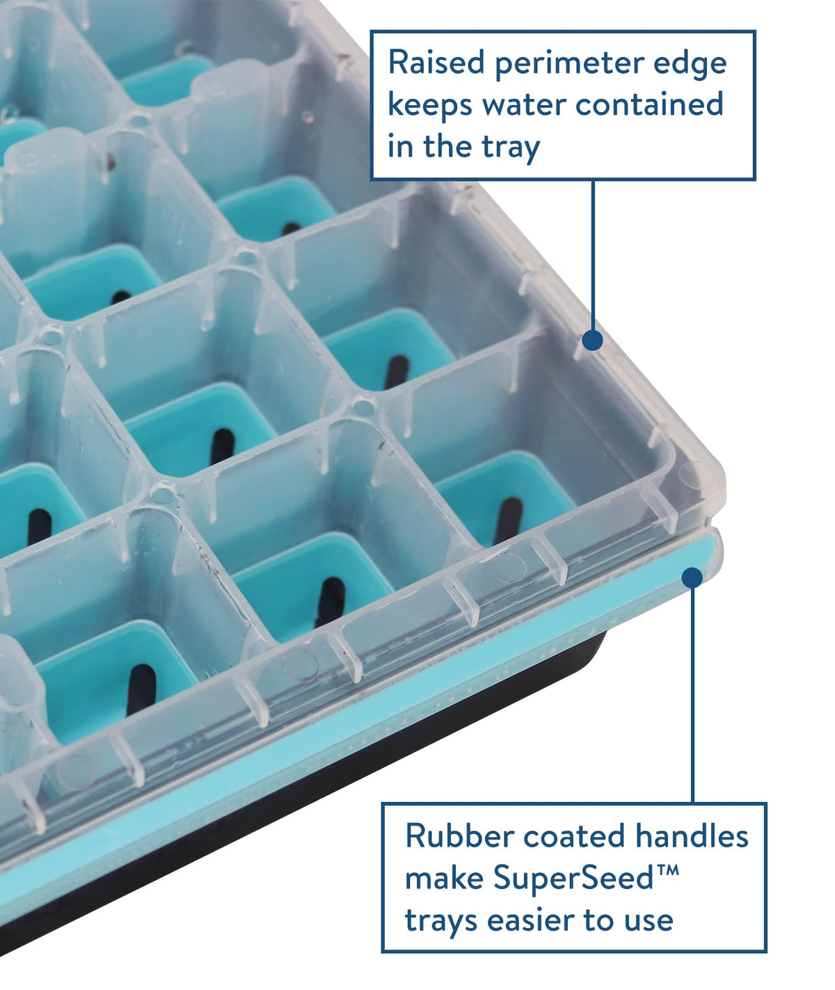 Burpee SuperSeed tray demonstrates pop-out transplant capability for gentle removal.