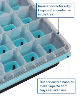 Burpee SuperSeed tray demonstrates pop-out transplant capability for gentle removal.
