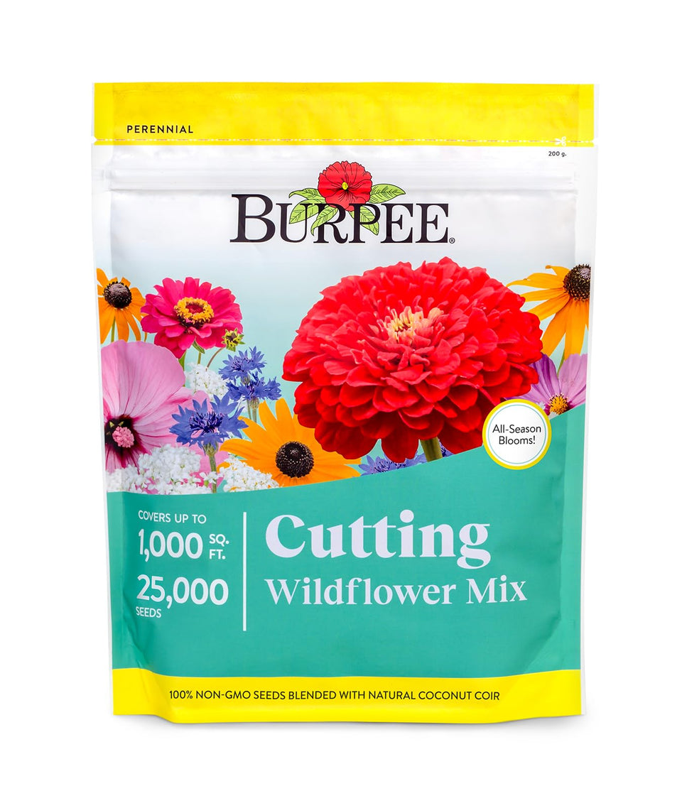 Burpee Wildflower Cutting Mix bulk bag seed arrangement for 1,000 sq ft garden, bouquet-ready.