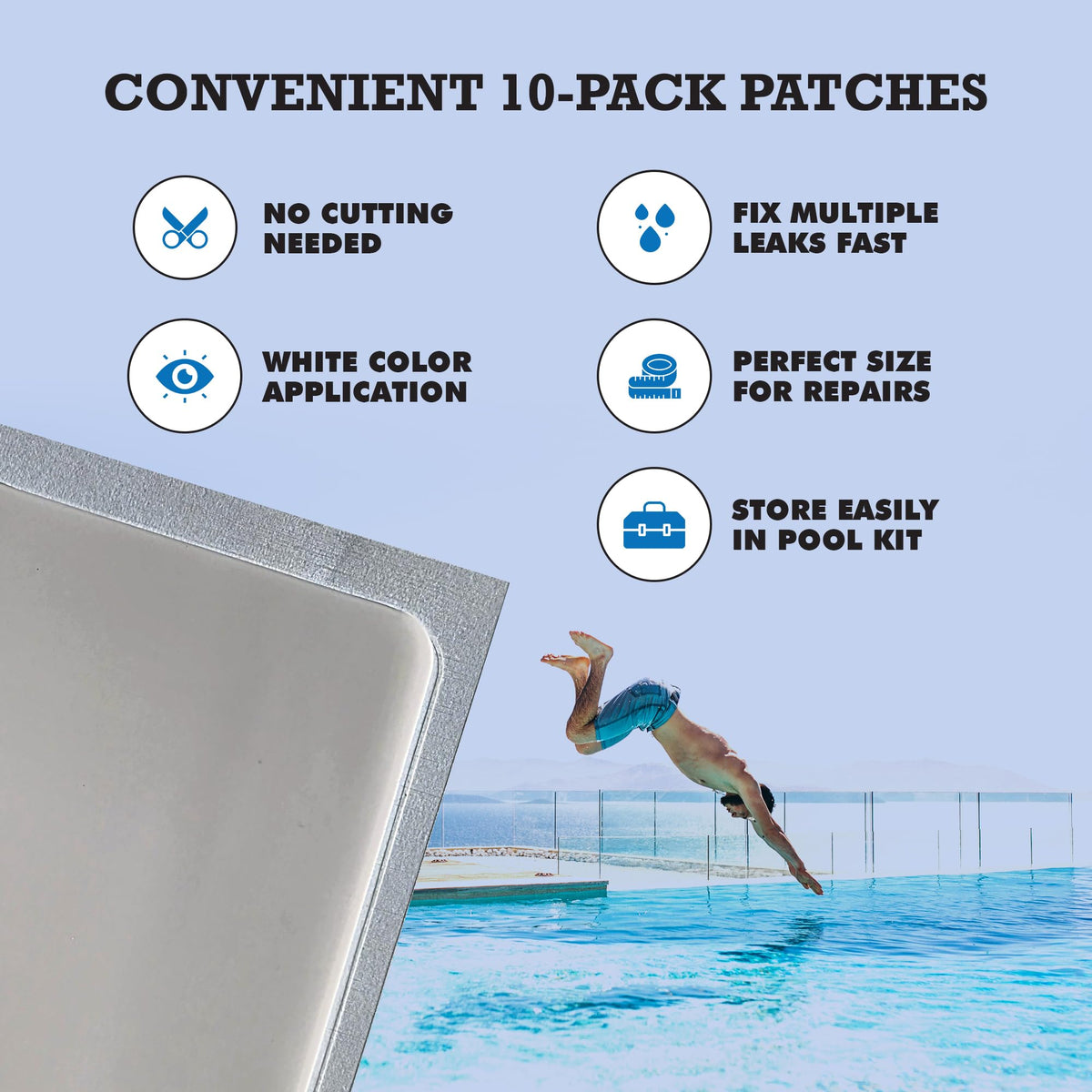 Burro Patch transparent design blends with vinyl liner seamlessly