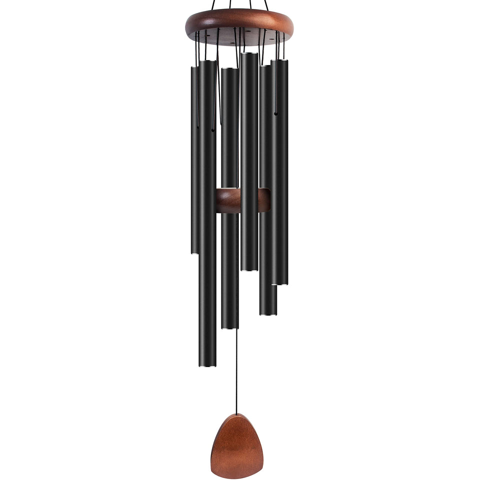 Bursvik 37-inch wind chimes with six black aluminium tubes enhance outdoor ambiance.
