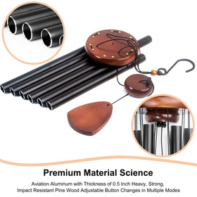 Six black anodized tubes provide durable, weather-resistant decor for outdoor spaces.