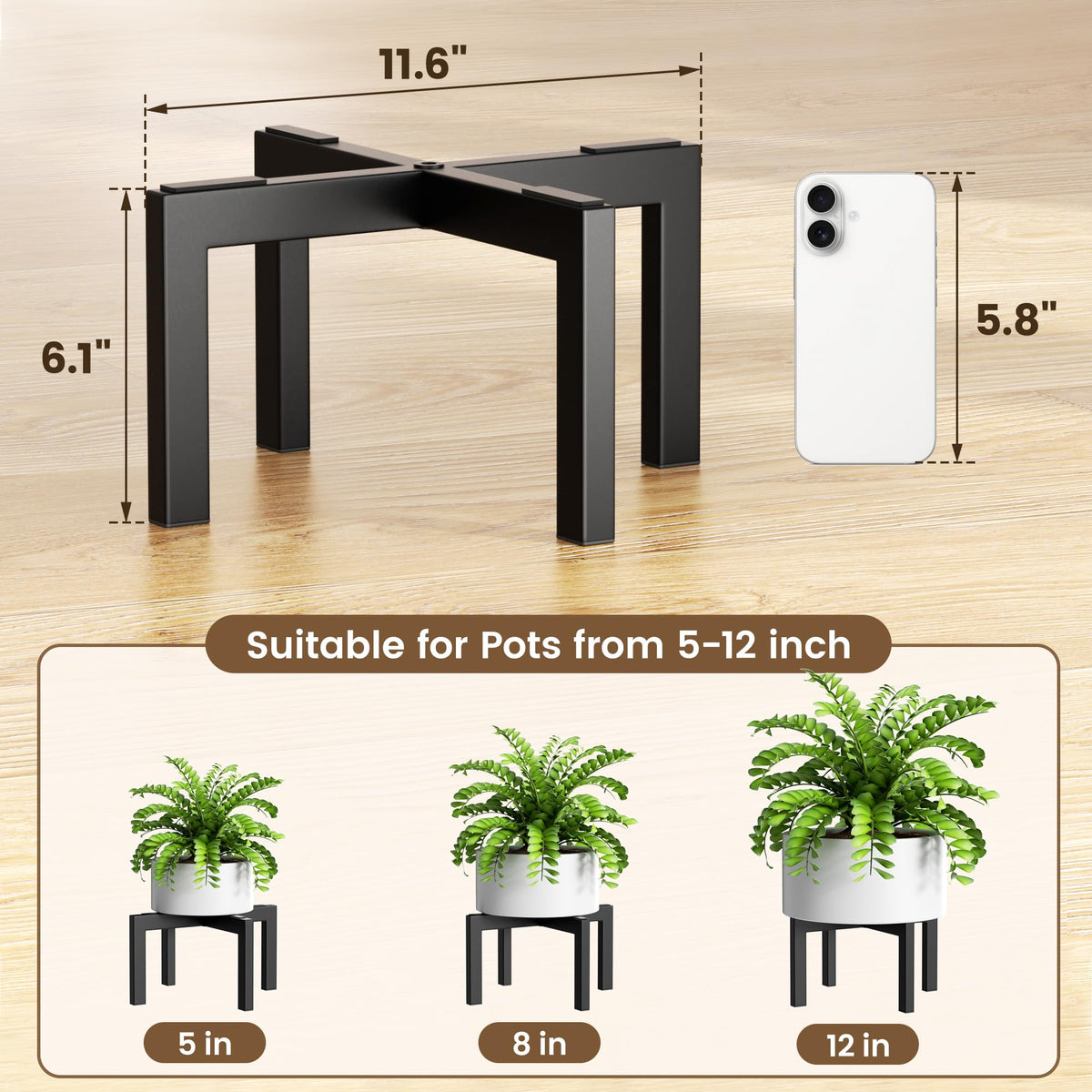 Bussdis plant stand holds up to 50 lbs for sturdy single-pots.