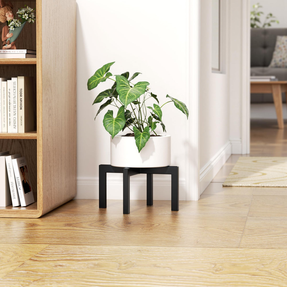 Bussdis plant stand base diameter view highlights wide 11.6 inch footprint.
