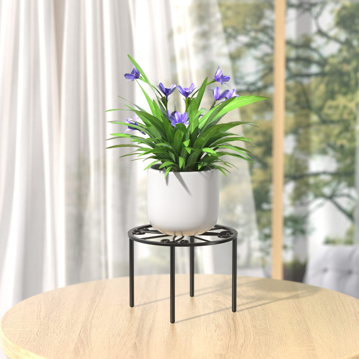 Bussdis plant stand doubles as a display stand for decor items.