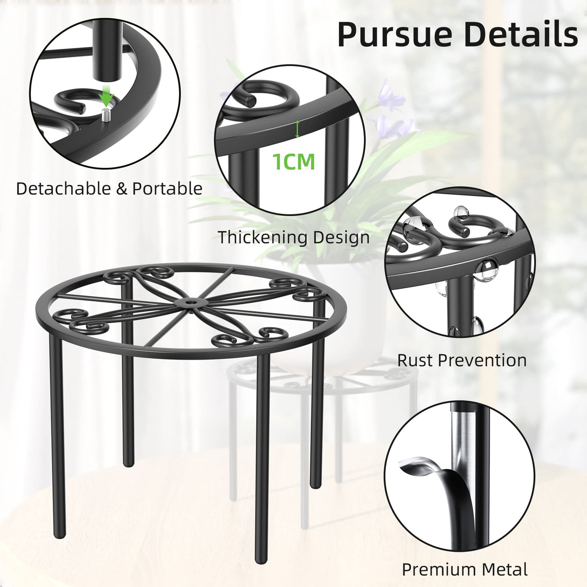 Bussdis plant stand raised off the ground to improve airflow and drainage.