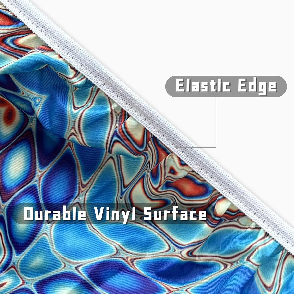 Butaluk digitally printed round tablecloth retains color after outdoor use.