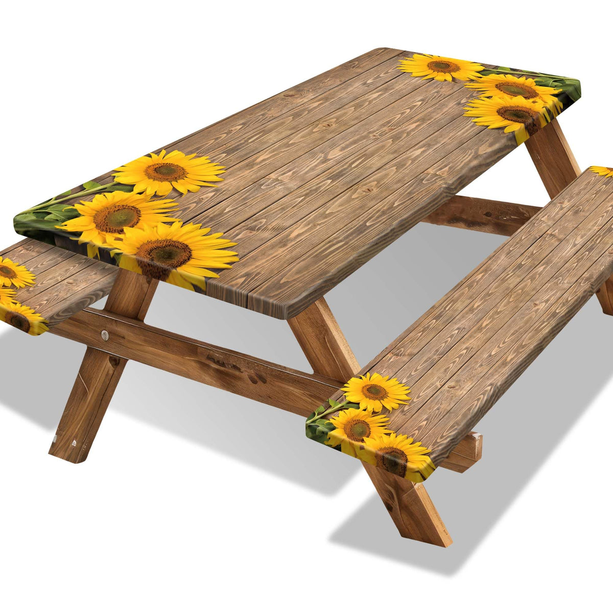 Butaluk picnic table cover with sunflower wood texture provides durable, weather-ready protection.