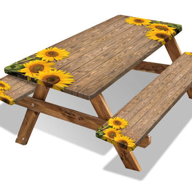 Butaluk picnic table cover with sunflower wood texture provides durable, weather-ready protection.