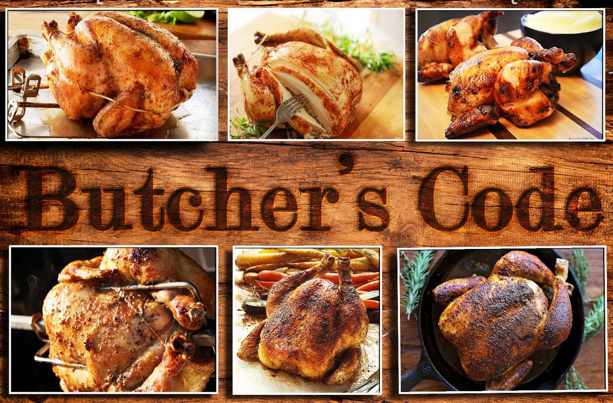 Butcher's Code multipurpose kitchen tool for turkey, chicken, roast and veggies.
