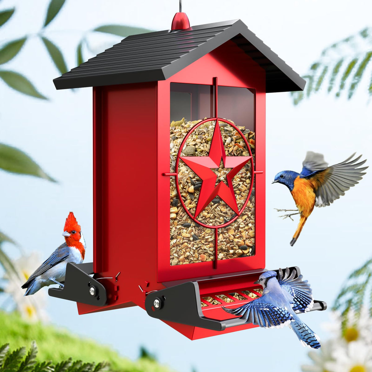 Buteafly squirrel-proof feeder with weight-activated perches for pest-free feeding