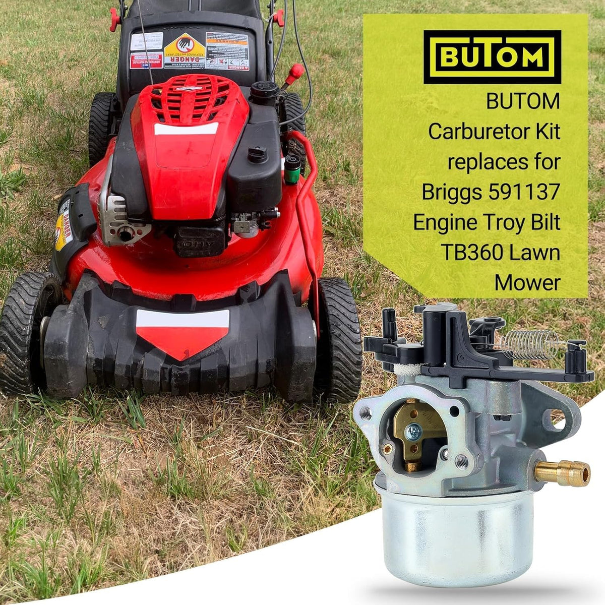 Butom 591137 carburetor kit for 775EX Lawn Mower ensures steady fuel flow and easier maintenance.