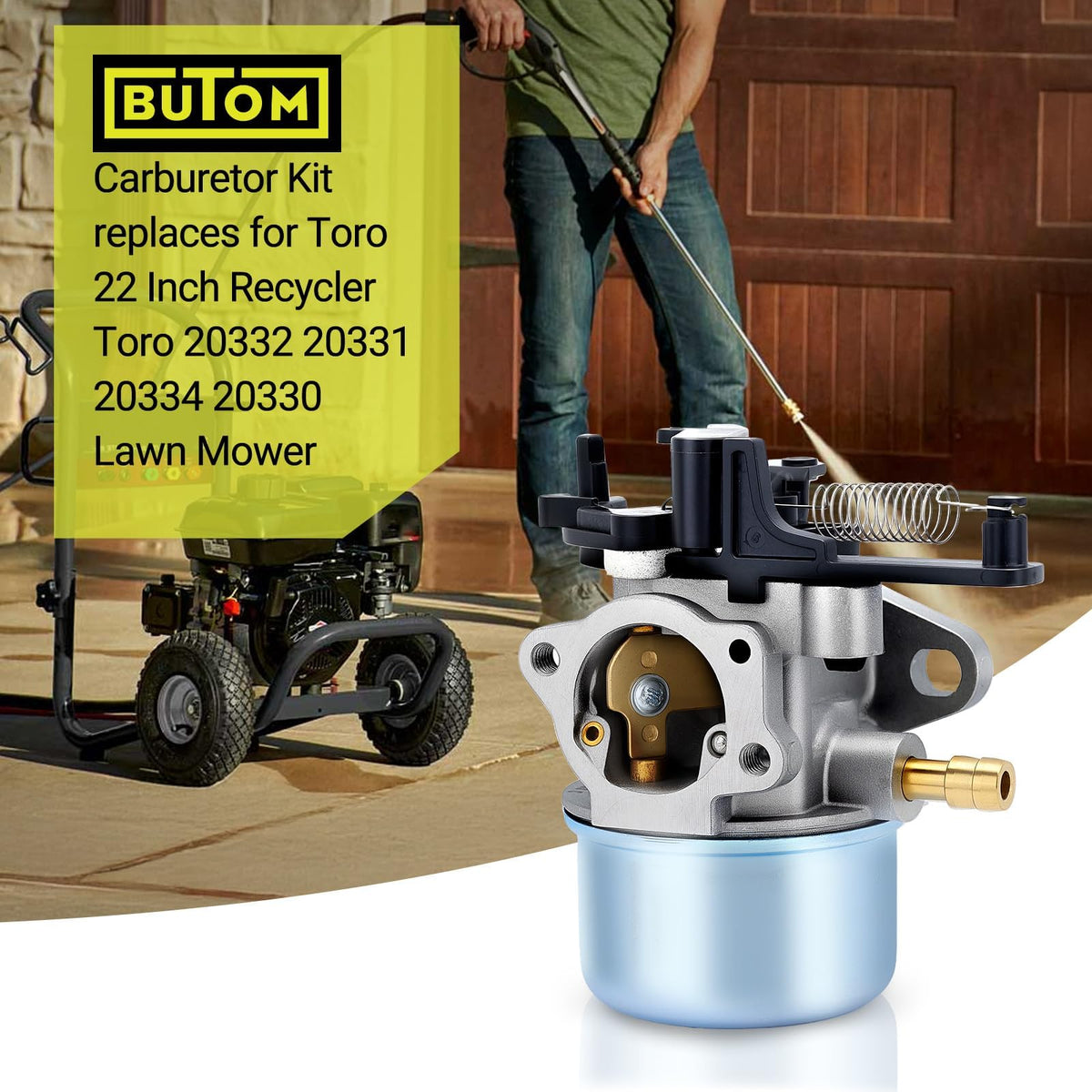Butom 591137 carburetor side view demonstrates mounting compatibility with engines.