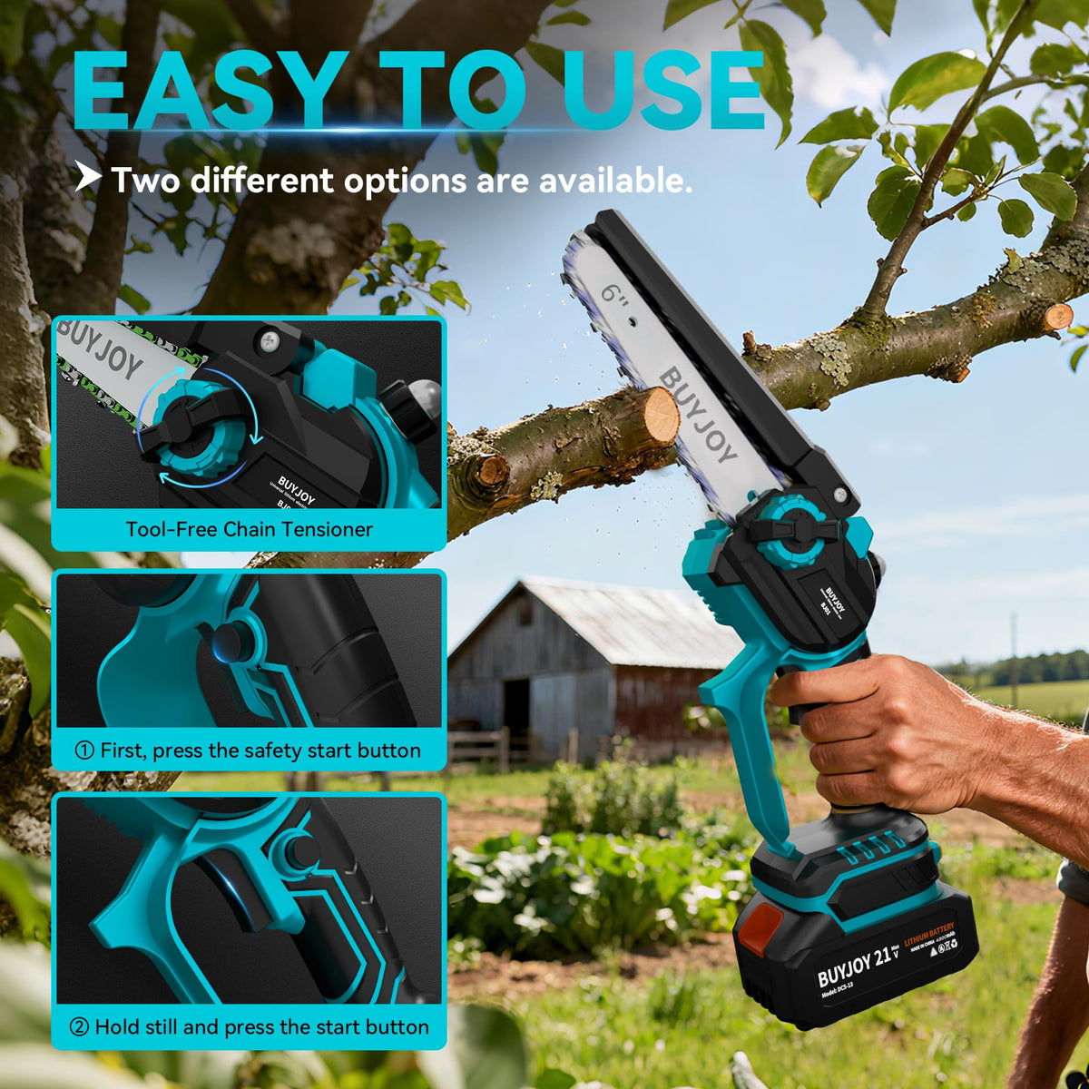 Automatic lubrication keeps blades ready to cut for continuous pruning.