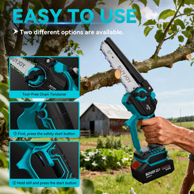 Automatic lubrication keeps blades ready to cut for continuous pruning.