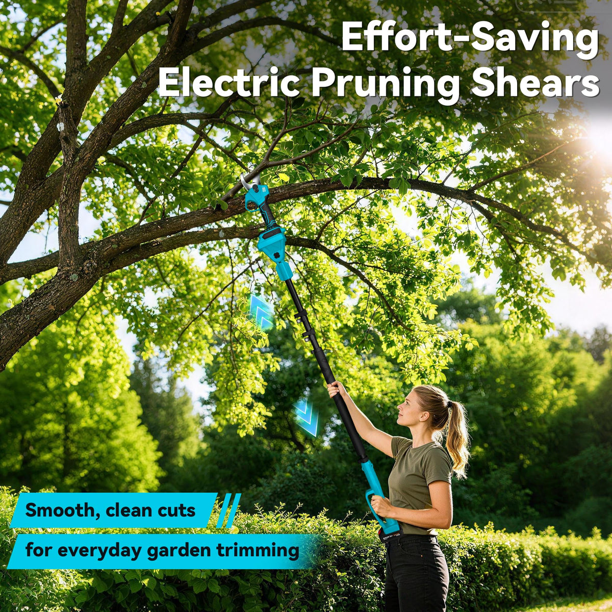 LED battery display indicates status while pruning with BuyJoy power.