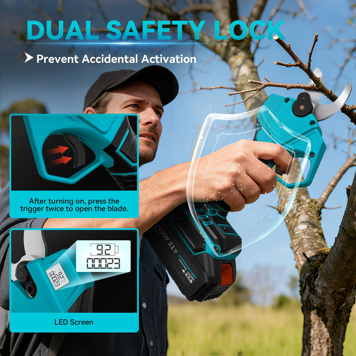 Lightweight ergonomic handle supports comfortable one-handed pruning.