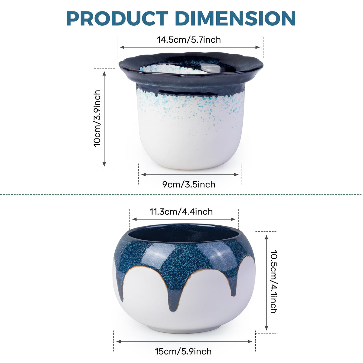 BUYMAX African Violet Pot blue glazed finish adds modern appeal to indoor greenery.