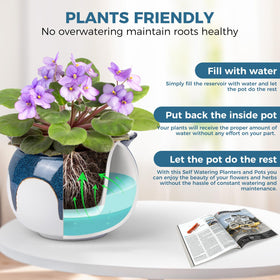 BUYMAX African Violet Pot outer pot with glazed finish protects surfaces while adding style.