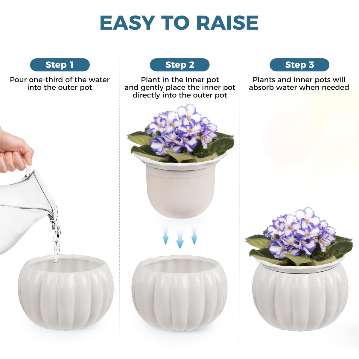 BUYMAX two-piece-planter-design provides flexible setup; inner and outer pots stand alone