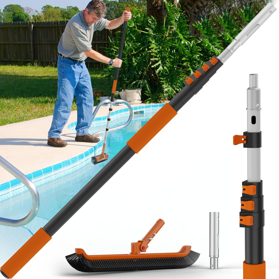 Buyplus 16ft pool pole extended to reach deep corners with stable locking.