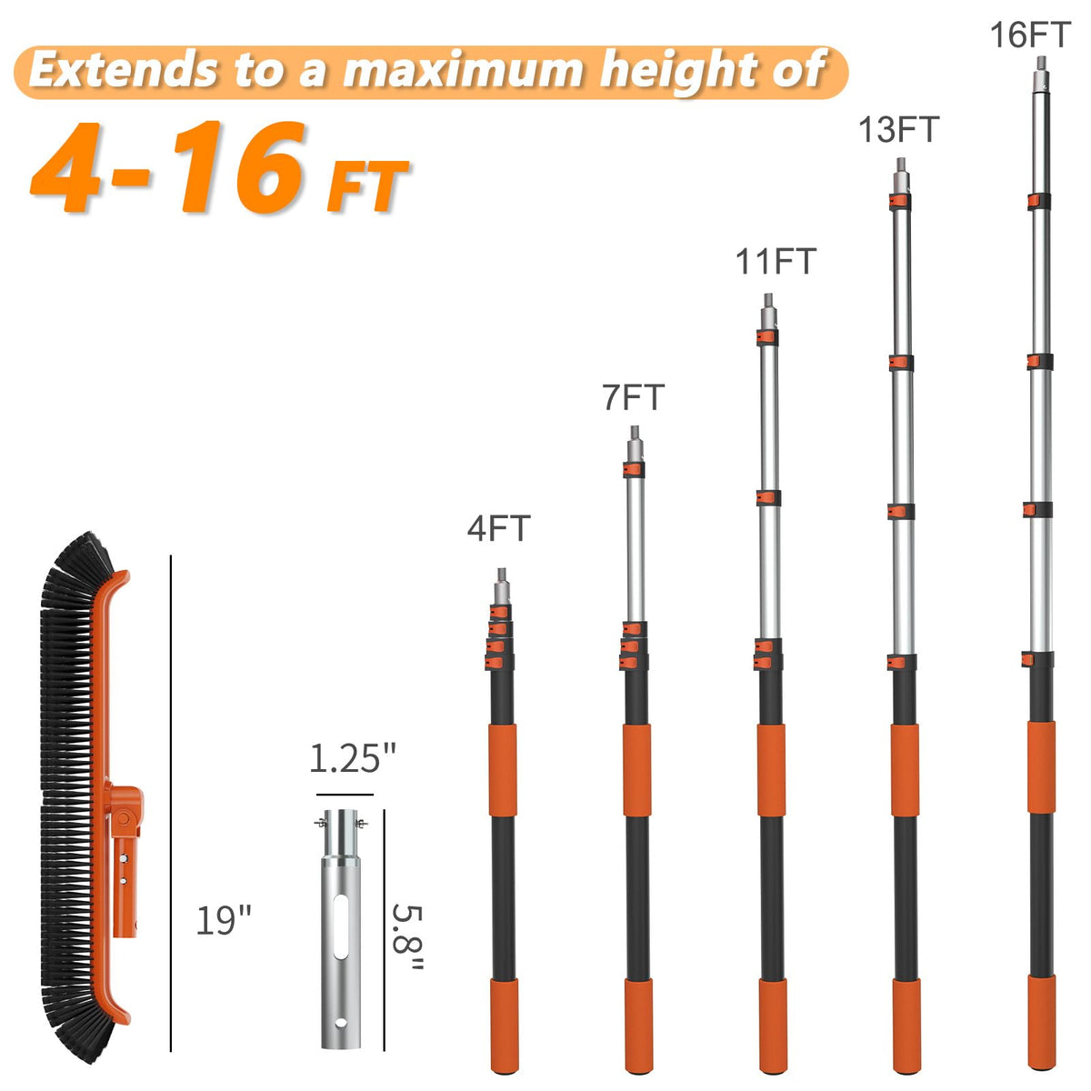 Buyplus 19-inch pool brush head ready for walls and floors with adjustable angle.