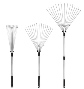 Buyplus adjustable garden leaf rake with extended handle for easy reach and reduced bending