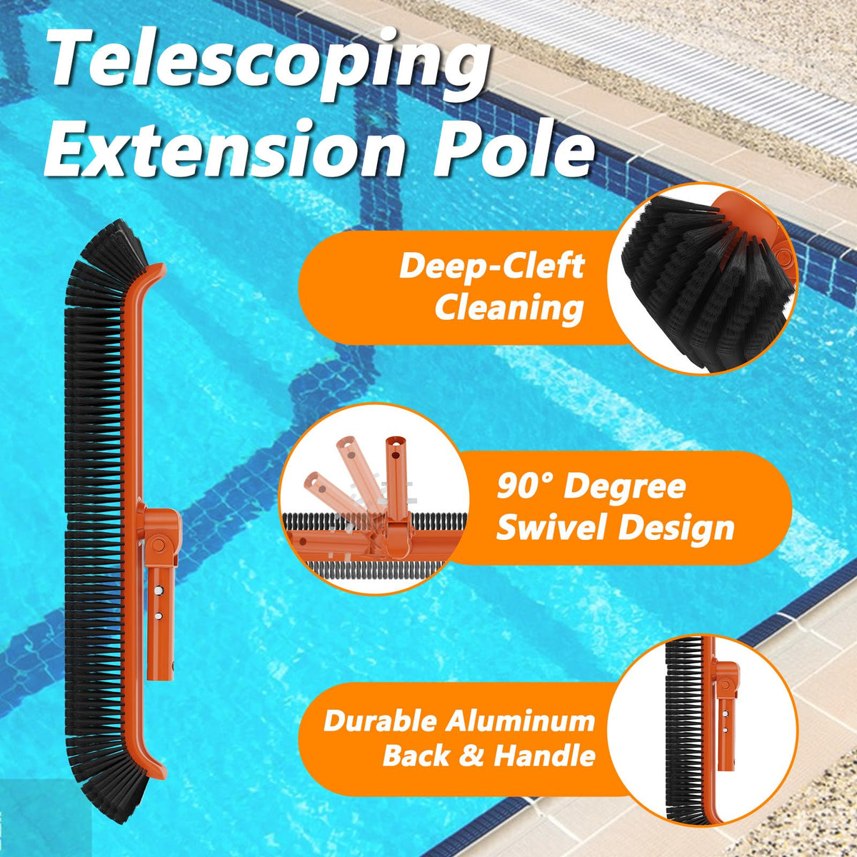 Buyplus aluminum pool pole with ergonomic foam grip for comfortable use.