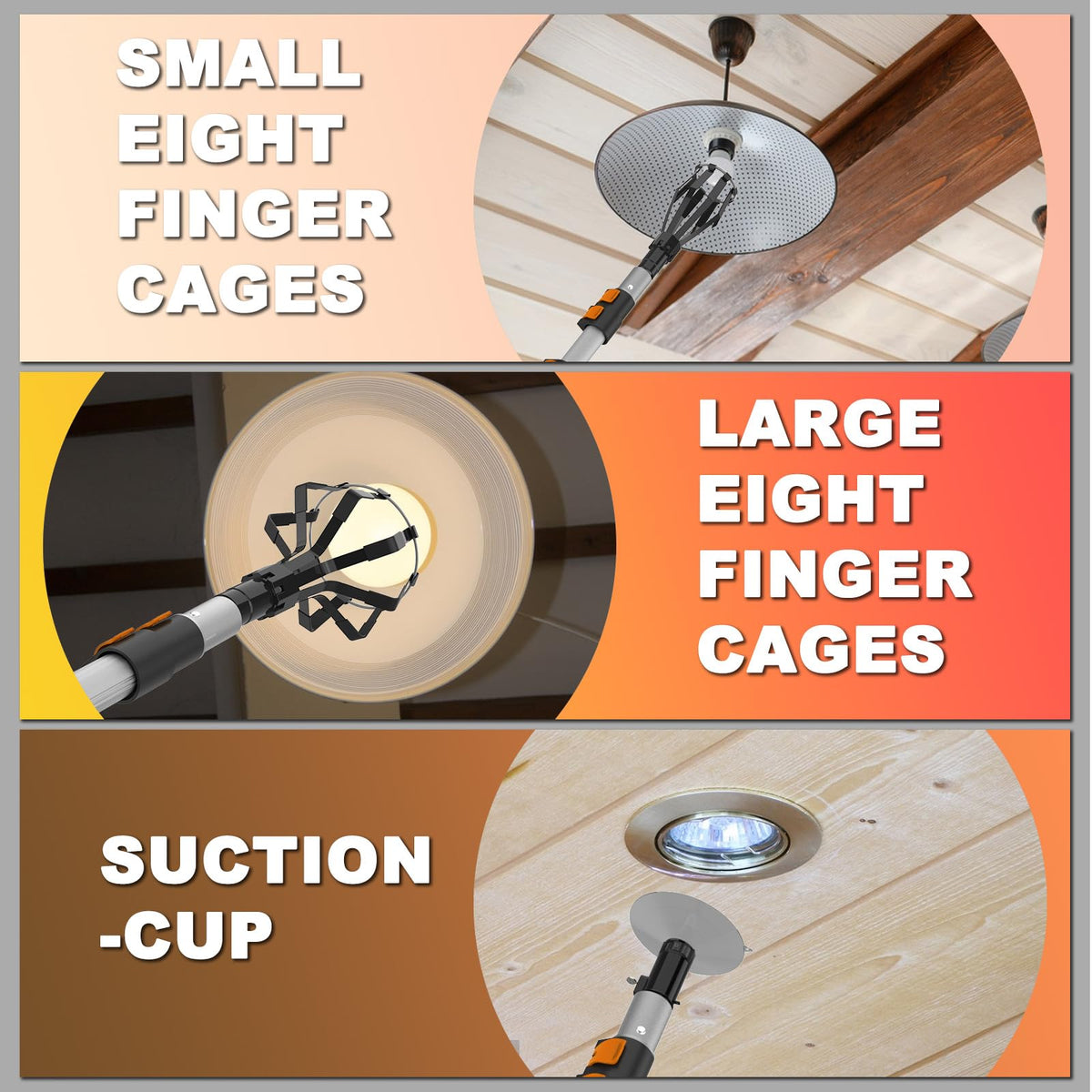 Buyplus telescoping pole extended to 20ft for easy bulb access.