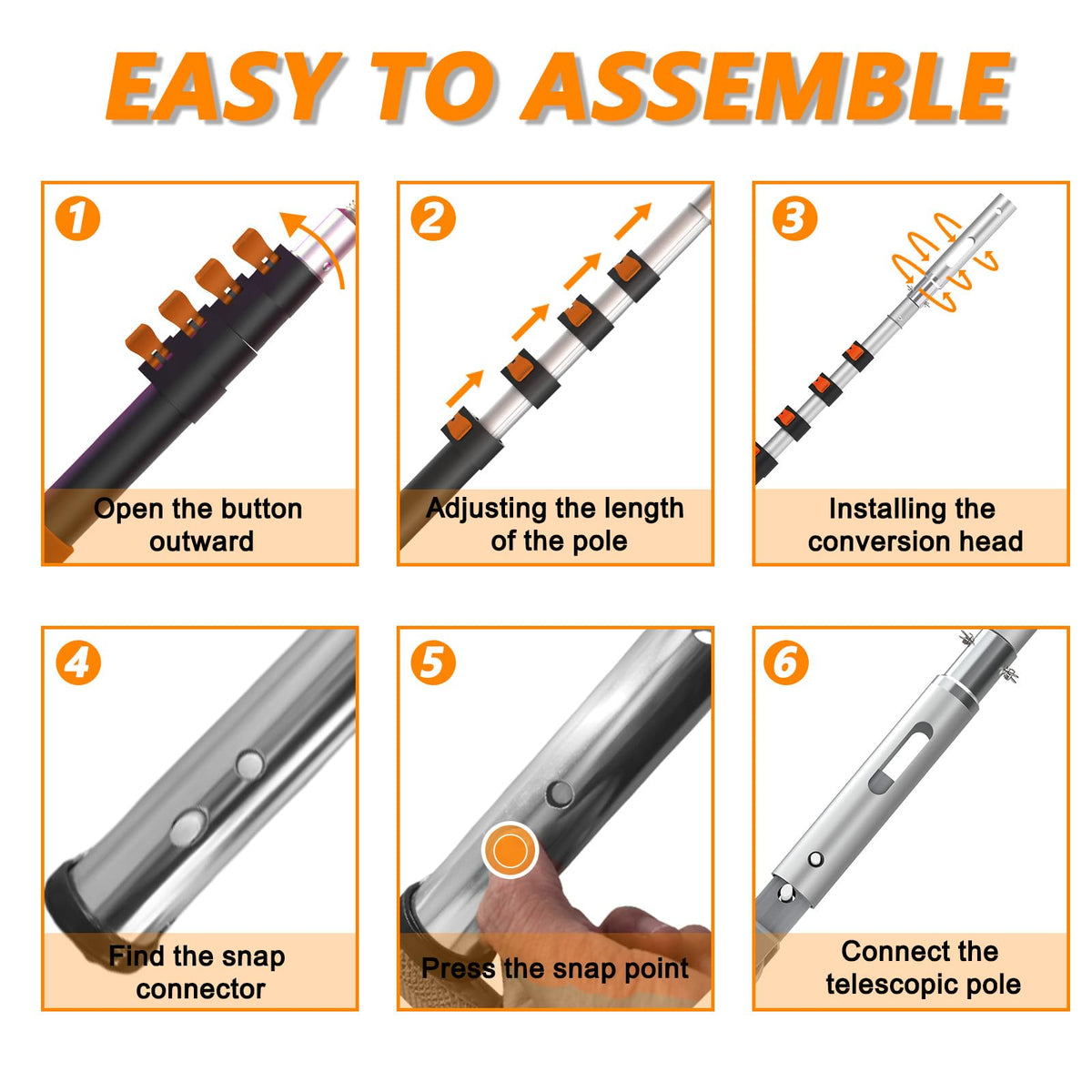 Buyplus pole demonstrating universal compatibility with skimmers and cleaners.