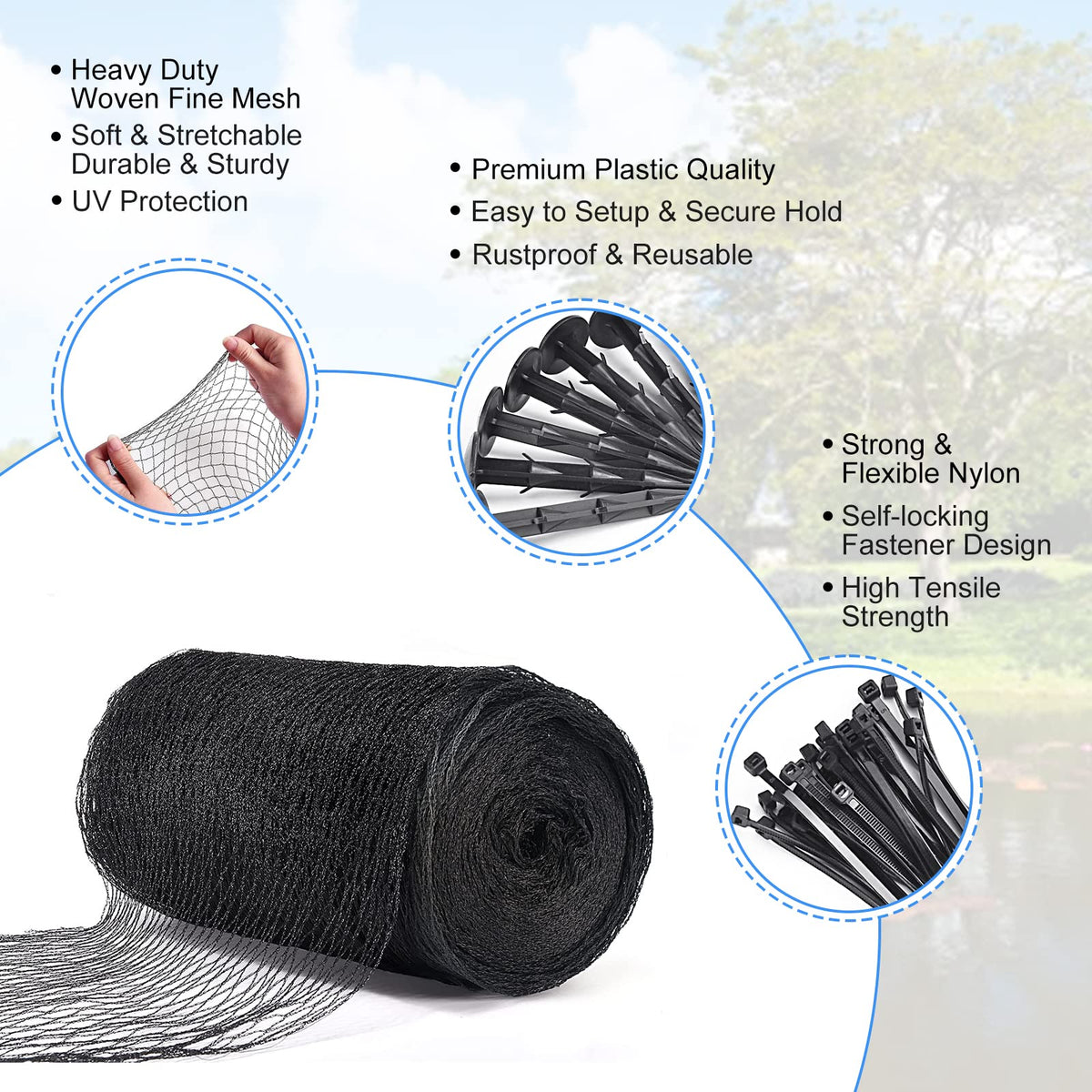 BUZIFU durable polyethylene net withstands wind and cold.