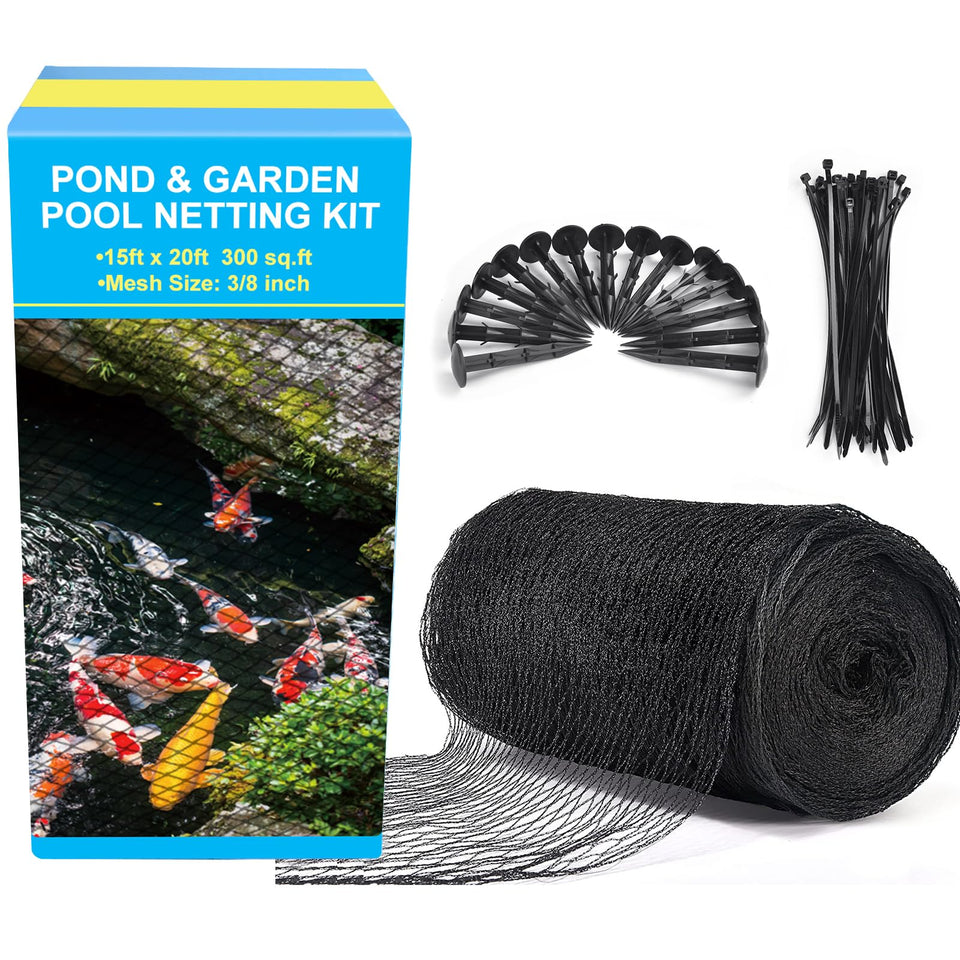 BUZIFU pond netting 15x20ft protects koi from birds and debris.