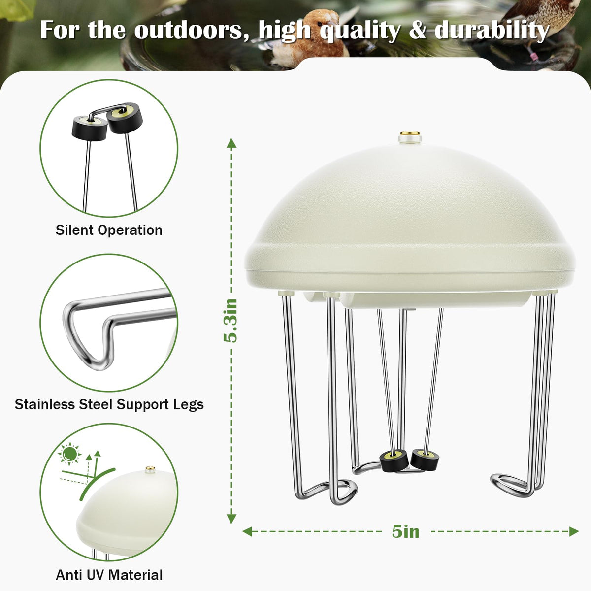 Buzzlett unit with rust-resistant legs in an outdoor garden setting.