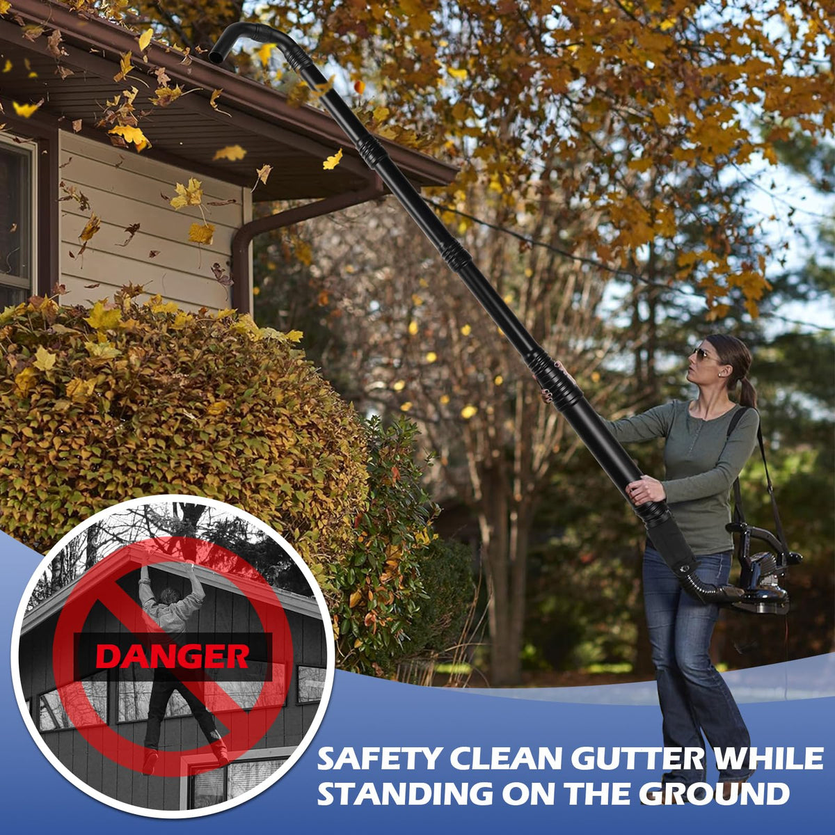 Buzzlett universal adapter fits multiple blowers for flexible, on-demand gutter cleaning.