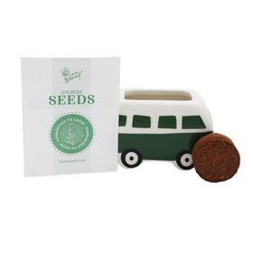 BUZZY Seeds gift-ready bus planters with colorful packaging